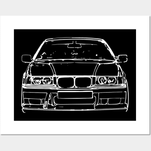 White E36 Car Sketch Art Posters and Art